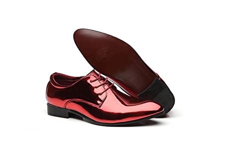 Oxford Formal Shoes for Men Lace Up Solid Color Pointed Toe Tuxedo PU Leather Non Slip Anti-Slip Slip Resistant Low Top Business(Red,10 M US)2