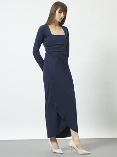 Image of Trend Arrest.ed Women's Bodycon Midi Dress | Square Neck Wrap Style | Stretchable | Full Sleeve Fitted Dress for Party, Evening, Casual Outings & Date Night