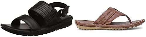BATA Men's Robbins Black Leather Sandals