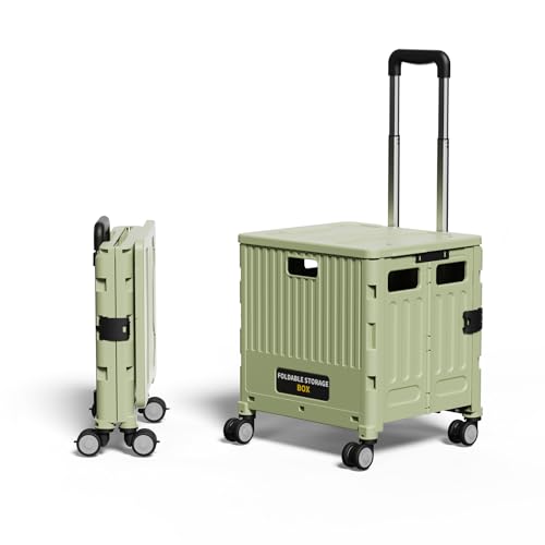 Gorocking ショッピングカート 折りたたみ ストッパー付き 静音キャスター 3色 買い物カート (グリーン, S (4輪))