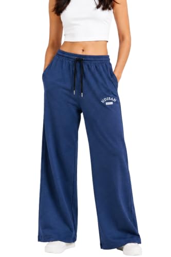 Image of Women's Cotton Wide Leg Track Pants | High Waist Palazzo Trousers with Elastic Drawstring