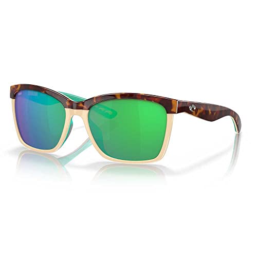 Costa Del Mar Womens Anaa Rectangular Sunglasses, Retro Tortoise/Cream/Mint/Green Mirrored...