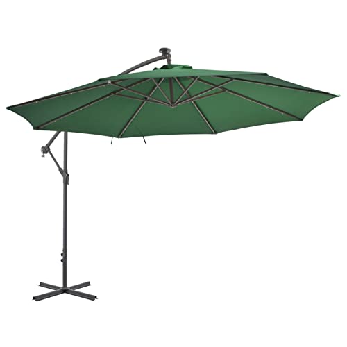 Tidyard Parasole eccentrico ombrellone a sbalzo parasole per terrazza giardino spiaggia balcone piscina patio ombrellone a sbalzo con luci LED e palo in metallo 350 cm verde, Grande
