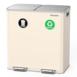 lovewind Kitchen Bin, 2 * 30L Bins for Kitchen, Double Bin Recycling and Waste, Sand Beige, Stainless Steel Garbage Can with Lid and Inner Buckets, Large Capacity, Soft-Close Lid