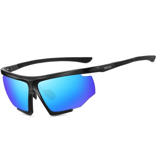 Image of DUCO Sports Mens Sunglasses Trendy Square Polarized Running Sunglasses For Women UV400 Lens DC8238 (Black Frame Revo Blue Lens)