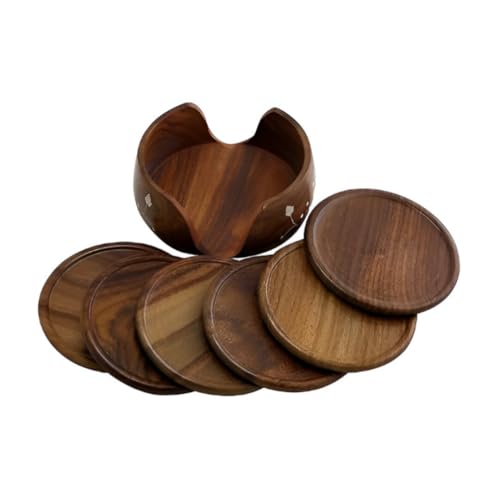 Image of Oaklyn Wooden Lotus Coaster Set of 6 with Barrel Stand - Tea & Coffee Table Coasters (3.5 Inch) (Lotus coaste)