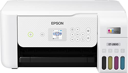Epson EcoTank ET-28 00 Wireless All-in-One Color Inkjet Cartridge-Free Supertank Printer - Print Copy Scan - Wireless & USB Connectivity - Mobile Printing - 1.44" Color LCD - Print Up to 10 Page/Min