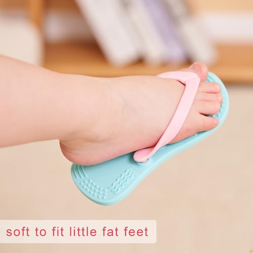 Image of Smily Mia Flip-Flop Baby Teething Toys, Silicone Baby Teether For 3M+, Chewing Toys for Babies Teething Pain Relief,Silicone Baby Shoes,left foot Blue
