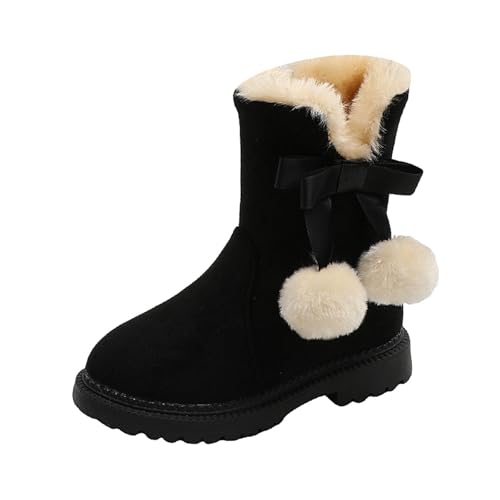 Winter Warm Boots for Girls Fuzzy Fleece Lined Cute Snow Boots Side Zipper Mid Calf Booties for Little Kids Big Kid