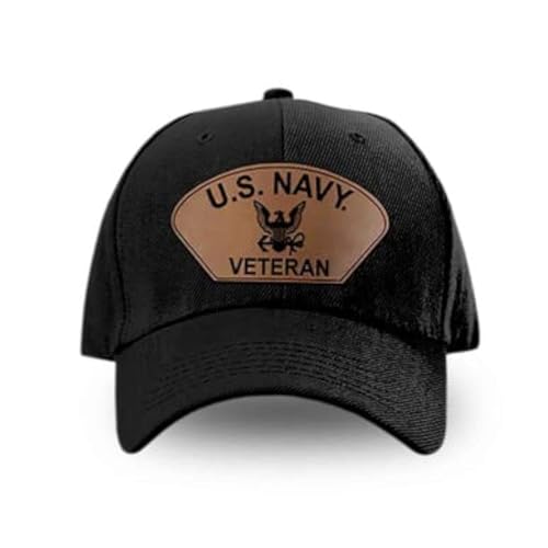 VetFriends.com US Navy Veteran Hat with Leather Patch Officially Licensed - Black