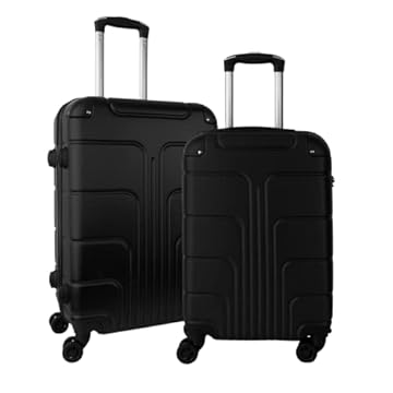 Kit 2 Malas de Viagem Pequena e Média Fibra Rígida Rodas Dupla 360° e Cadeado Acoplado Cor:Preto 8116