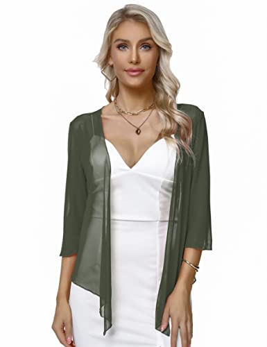 Image of Aiboria Womens 3 /4 Sleeve Shrug Sheer Mesh Bolero Tie Front Cropped Cardigan S-XXL