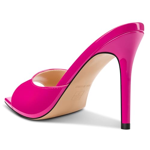 Image of TNYNFBEB Womens Stiletto High Peep Open Pointed Toe Sandals Mules Shoes Slip-on Slingback Office Party Dress Patent Leather Summer 3.9 Inches Heels