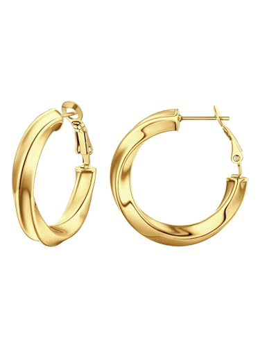 Image of Stainless Steel Chunky Hoop Earrings For Women, Minimalist and Chic, Black /Gold Plated, Round Hoops Earrings Hypoallergenic, Size: 30mm /40mm /60mm /80mm, Come with Box