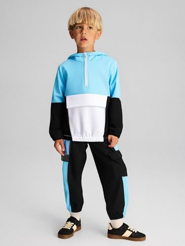 Image of Azmxynol Boys Clothes Kids Little Boy Color Block Half Zip Hoodie & Jogger Pants 2 Piece Outfit Set,4-12 Years