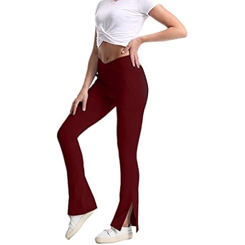 Yknktstc Women Yoga Pants Bootleg Crossover Workout Flare Bootcut Work Pants Dress Pants, C-date Red, Large Cover