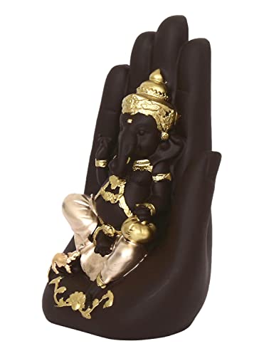 Image of Kuber Industries Polyresin Handcrafted Palm Ganesha Idol Showpiece for Home Decor (Brown)