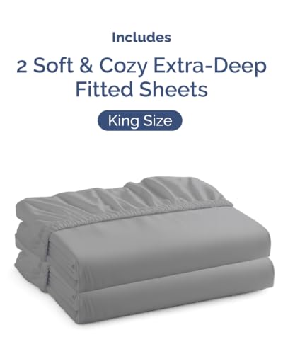 Image of CGK Linens 2 Pack Extra Deep King Fitted Sheets - Steel Blue