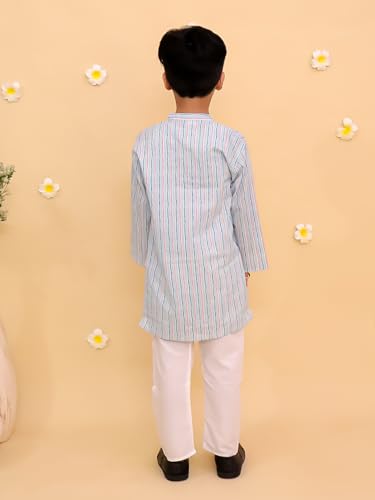 Image of The Mom Store Boys Printed Cotton Kurta Pajama Set With Jacket | Soft And Comfortable Ethnic Wear For Baby /Kids Boys | Full Sleeves Kurta Pyjama Set | Traditional Indian Outfit