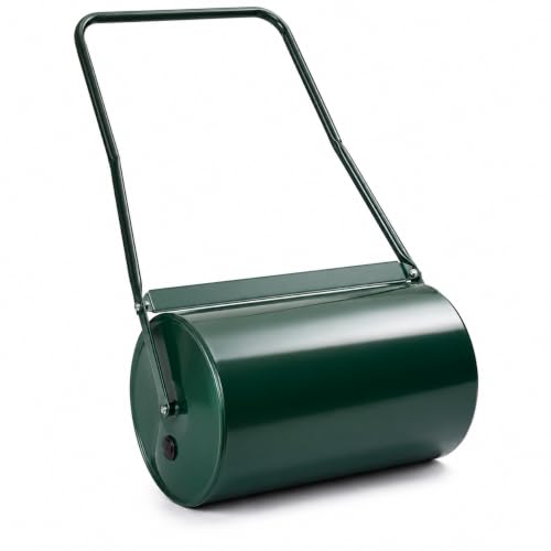 Unibos Water Filled Garden Lawn Roller 30L | Heavy Duty Galvanised Steel Drum | Water or Sand Filled | Scraper Bar | Collapsible Handle | Garden Grass Roller for Levelling Soil, Seed Beds & Lawns