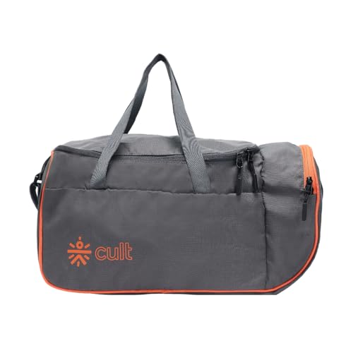 Image of Cult Unisex Foldable Duffle Bag 25L - Lightweight, Water-Repellent & Durable Gym and Travel Bag with Adjustable Shoulder Strap, Side Pocket & Strong Zippers - Grey