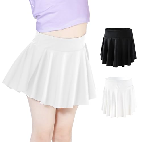 Hvididan Toddler Tennis Skirt 2 Pack, Size 6 White+Black Skort Toddler Skort for School Kids, Athletic Butterfly Flowy Shorts with Pocket