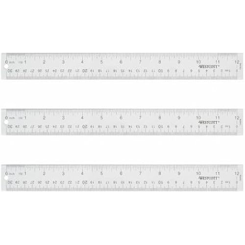 Westcott Acrylic Clear Ruler, Easy-to-Read Markings, Scratch-Resistant Design, Raised Beveled Edges, for Crafting, Office, Classroom, Back to School Supplies, 12-Inch