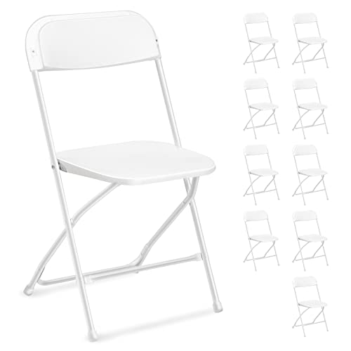 FCH White Folding Chair，Foldable Metal Frame with Solid Plastic Seat, Portable for Event Party Outside Dining Game，10 Pack