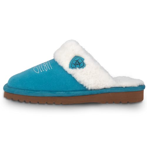 Image of ARIAT Women's Jackie Square Toe Warm Soft Genuine Suede Leather Indoor Outdoor Slippers with Plush Collar