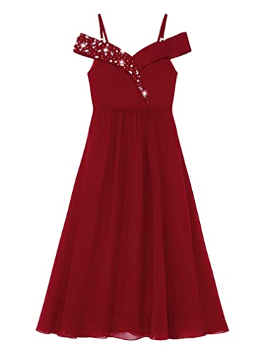renvena Kids Flower Girls Off Shoulder Dress Long Sleeveless Chiffon Bridesmaid Wedding Pageant Prom Gown3
