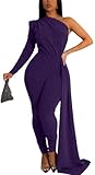 ZonJie Purple Sexy Sequin Jumpsuits for Women Elegant Sparkly Pants Bodycon Long Sleeve Party Rompers,939 Purple XX-large
