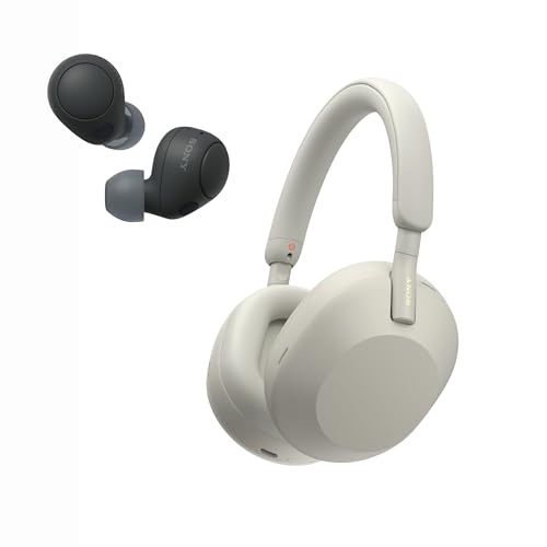 Image of Sony WH-1000XM5 Premium Noise Canceling Headphones (Silver) with Free WF-C700N Truly Wireless Noise Canceling Earbuds (Black)