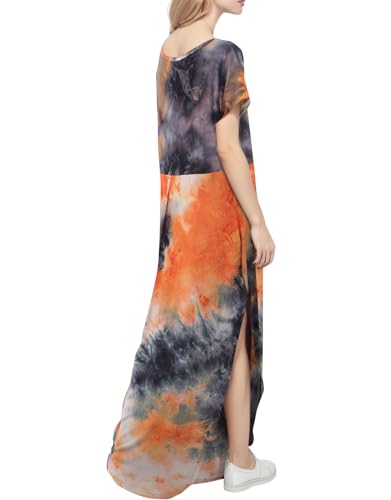 Image of Match Women's V-Neck Casual Loose Short Sleeve Long T-Shirt Dress Split Maxi Dress with Side Pocket