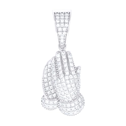 14K White Gold Look 925 Sterling Silver Mens 0.81ct Moissanite Praying Hands Symbol Religious Charm Pendant