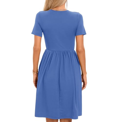 Image of Women's Spring Casual Short Sleeve A-Line Midi Loose Fit Teacher Dresses T-Shirt Flowy Work Travel Sundress with Pockets 2026