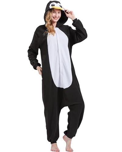 QUERITU Penguin Adult Onesie Pajamas - Unisex Halloween Animal Cosplay Costume Sleepwear - Comfy One-Piece Suit for Men & Women