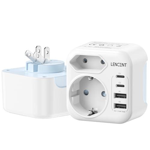 LENCENT Adaptador Enchufe Japón, Cargador Americano Viaje con 2 USB-C y 2 USB-A, Adaptador Compacto Plegable Europa España Portugal a Japón, EE.UU., México, Canadá, Tailandia, Tipo A