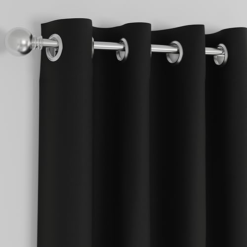 Image of Wakefit Solid Blackout Door Curtains 7 Feet | Set of 2 | Upto 99% Room Darkening Faux Silk Drapes | Thermal Insulated & Noise Reducing Curtains for Living Room & Home Decor | Black