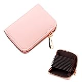 Tarjetero para hombre y mujer, tarjetero de piel, con cremallera pequeña, con protección RFID, 11 compartimentos, color rosa, Rosa., large, Clásico