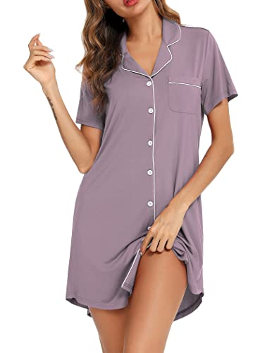 Image of Pjmlifecoco Nightgown for Women Button Down Sleepshirt Short /Long Sleeve Nightdress Soft Modal Sleepwear S-XXL