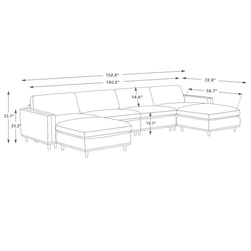 Image of CHITA 153 inch Super Large Sectional Modular Sofa, 6 Seat, Faux Leather, Camel