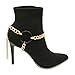 Women Fashion Boot Bracelet Bling Metal Chain Biker Shoe Black Circle Charm Tassel Gold