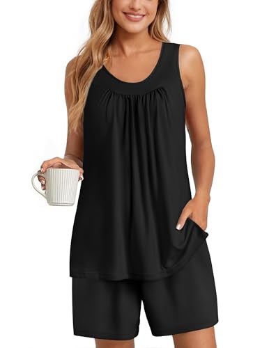Ekouaer Womens Sleeveless Pajamas Set Cotton Pj Sets Tank Top and Shorts Sleepwear Summer 2 Piece Loungewear S-XXL