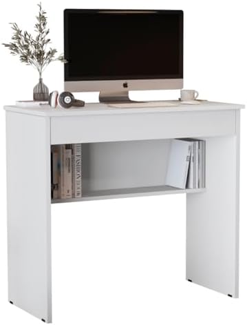 Escrivaninha e Mesa de Computador Home Office Compacta com Gaveta e Prateleira (Branco)