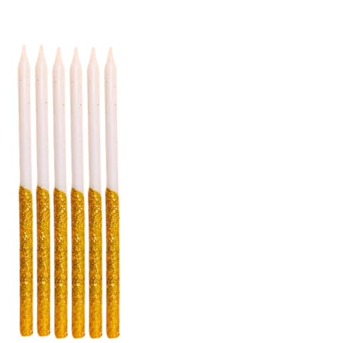 Image of Wanna Party 6 PCS White Gold Glitter Birthday Candles, Tall Glitter Cuppcake Long Thin Cake in Holders for Birthday Wedding Party Decorations