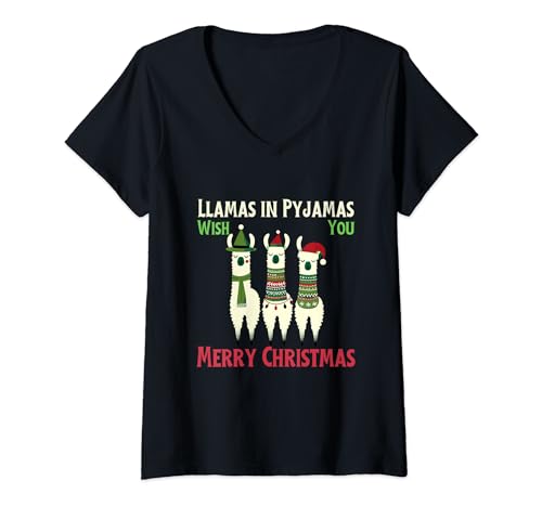 Llamas in Pyjamas Merry Festive Christmas T-Shirt avec Col en V