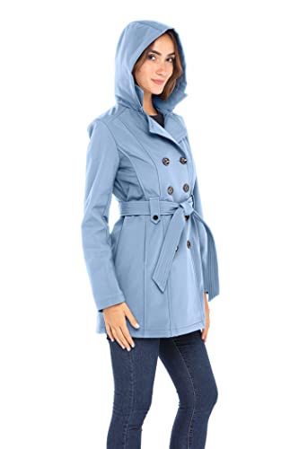 Sebby Collection Women's Soft Shell Trench Coat Water Resistant With A Detachable Hood (Medium, Skyway) #TOP4