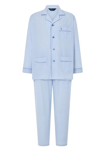 El Búho Nocturno Mens Pajama Set Long Sleeve Woven Poplin Classic Striped Pajama Set for Men, 60% Cotton, 40% Polyester, Blue 1912, XXL