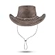 Leatherick Unisex-Cowboyhüte aus echtem Mad-Horse-Leder im West-Aussie-Stil mit Kinnriemen (M, Verrücktes Beigebraun)