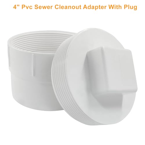 Image of 4 Inch PVC Sewer Cleanout Adapter with Plug Pipe Fitting, DWV Flush Sewer Cleanout Cap for Outdoor Garden, RV, Drainage Piping System, Pack of 2